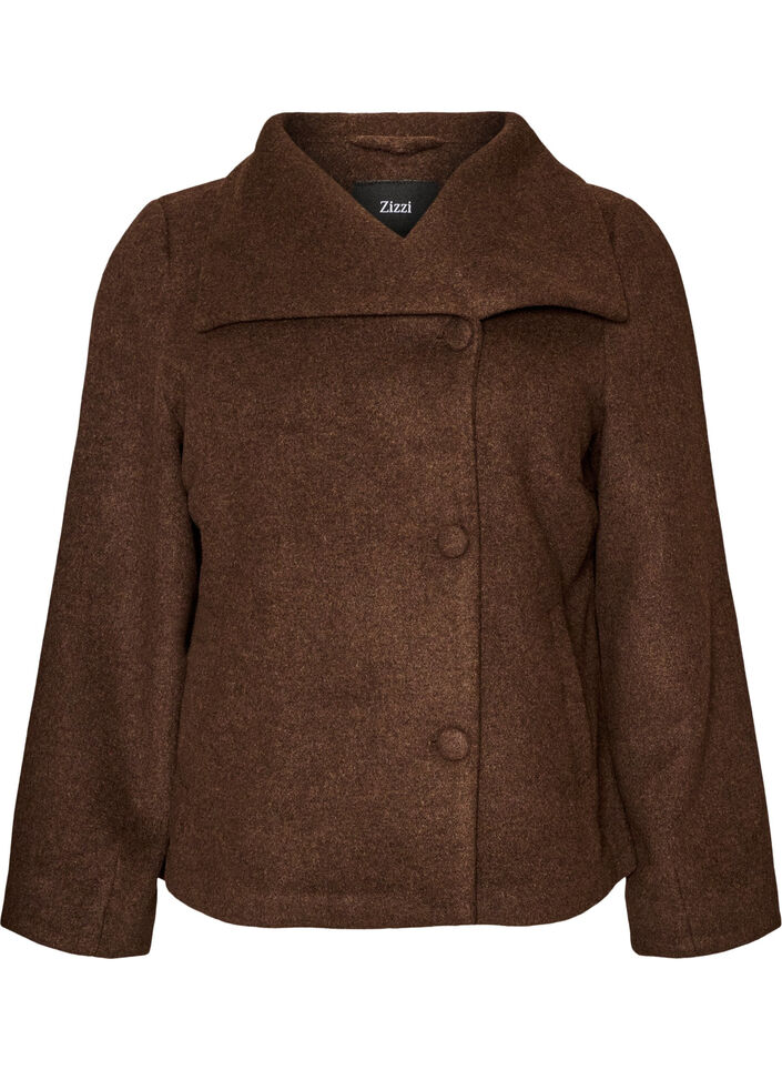 Veste courte avec boutonnage asym&eacute;trique, Marron, Packshot image number 0