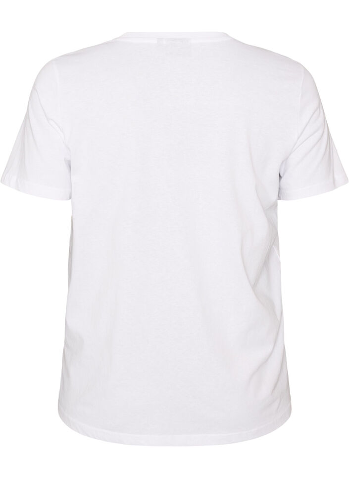 T-shirt en coton avec badge texte, Blanc, Packshot image number 1