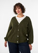 Cardigan avec col en V et texture c&ocirc;tel&eacute;e, Vert fonc&eacute;, Model image number 0