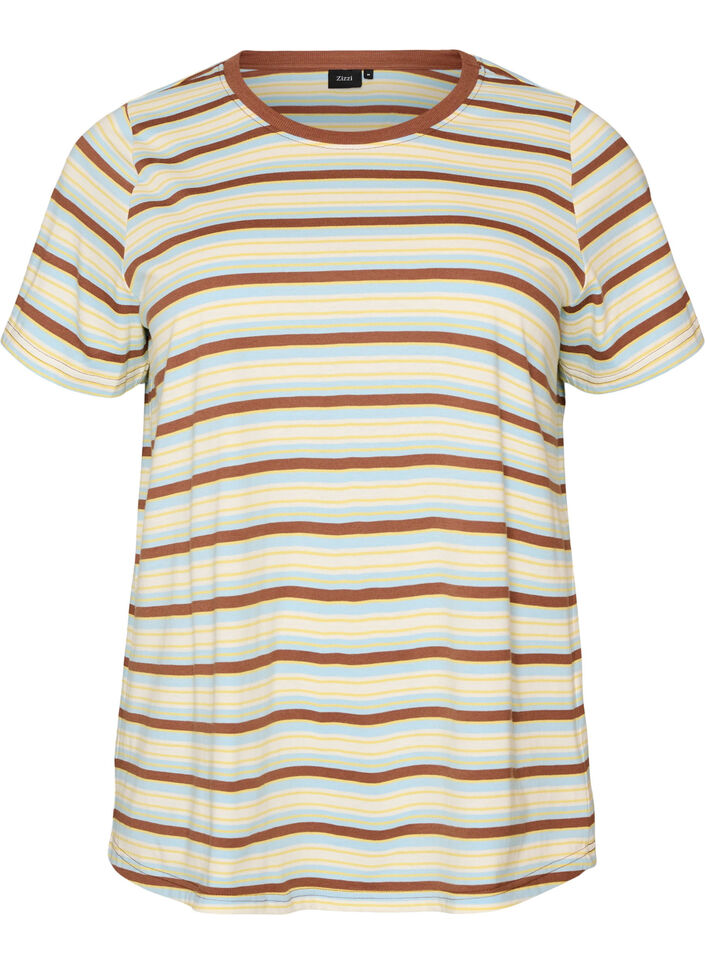 T-shirt &agrave; rayures en coton bio, Marron, Packshot image number 0