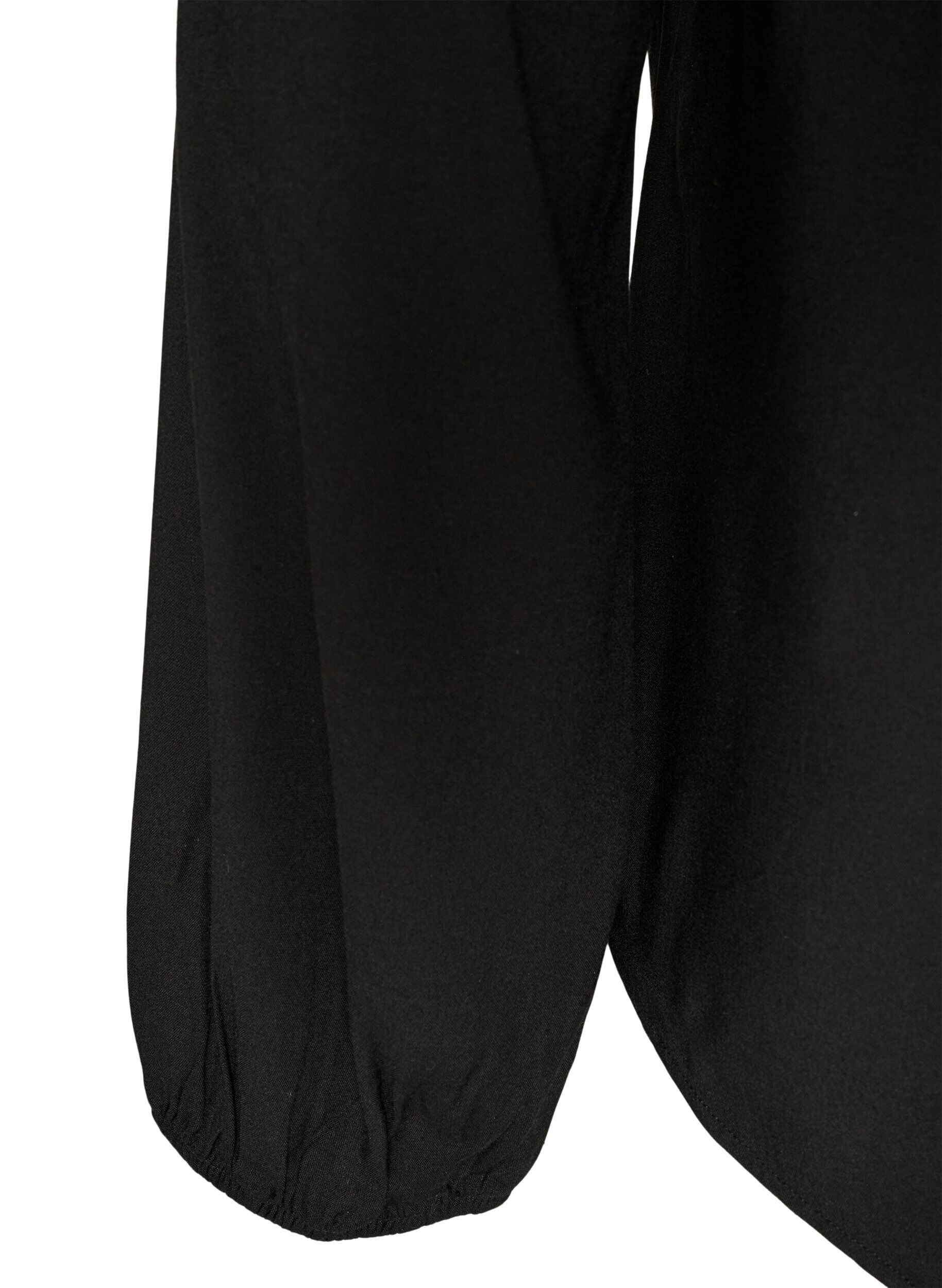 ZizziBlouse en viscose avec col en V et manches longues, Noir, Packshot image number 3