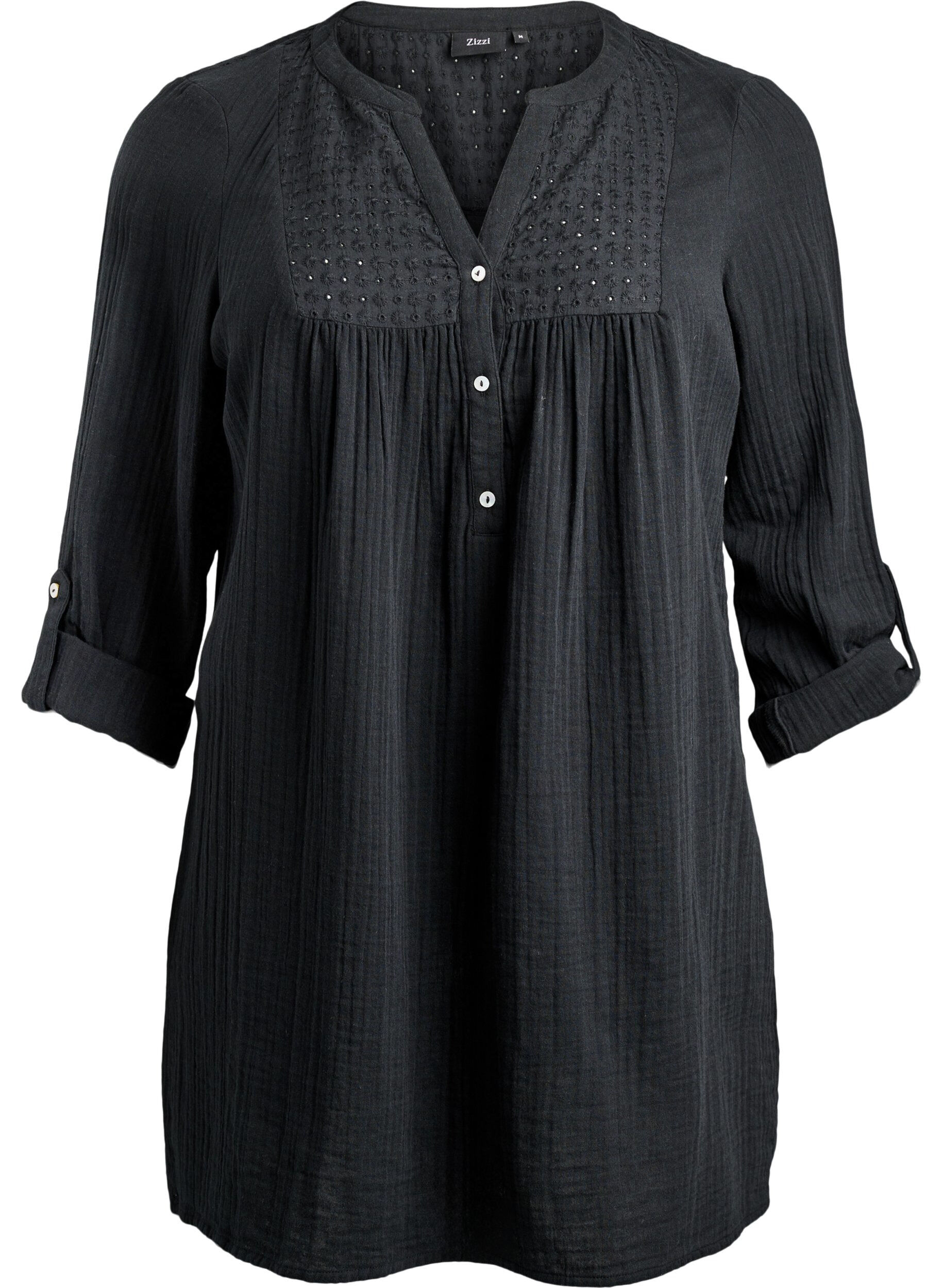 Zizzi Tunique en mousseline de coton avec broderie anglaise, Noir, Packshot image number 0