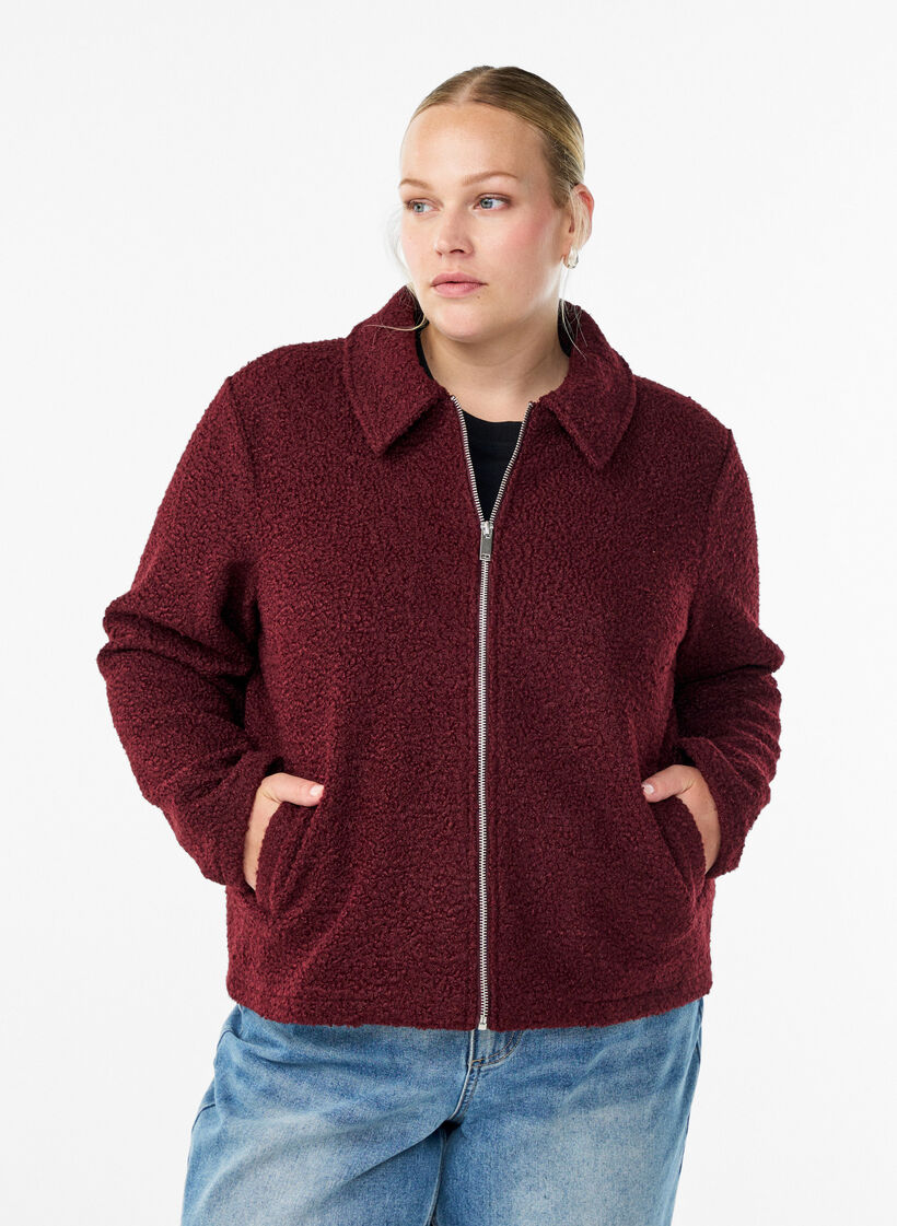 Veste courte zippée, Bordeaux foncé, Model image number 0