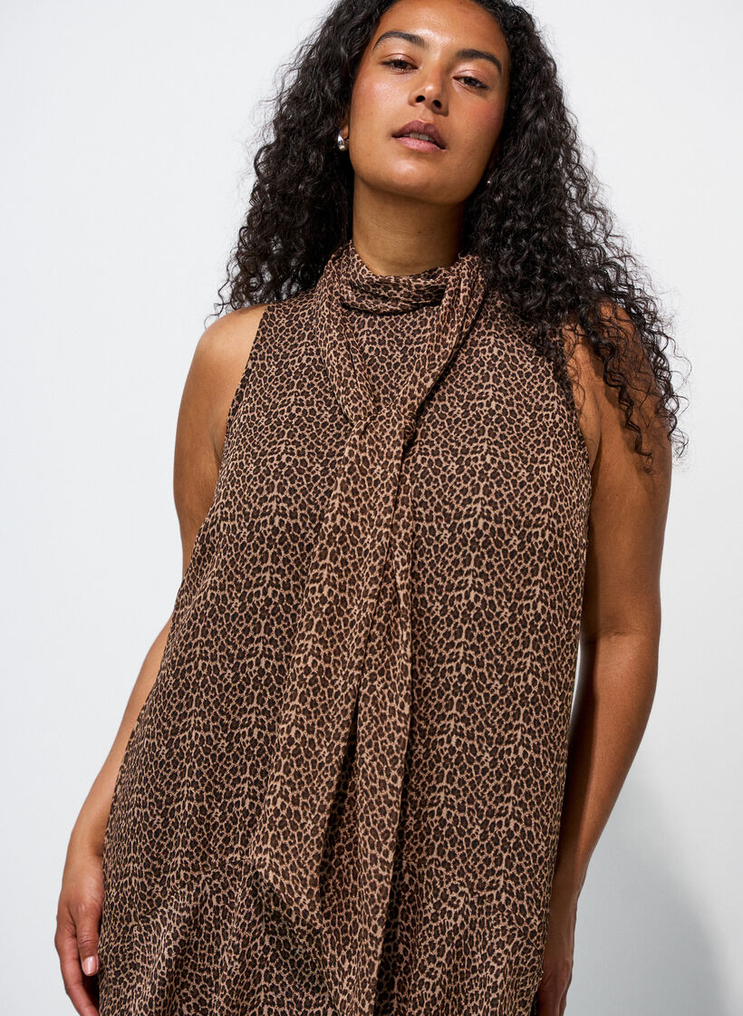 Robe midi en mousseline &agrave; imprim&eacute; l&eacute;opard avec ceinture &agrave; nouer, Marron, Model image number 2