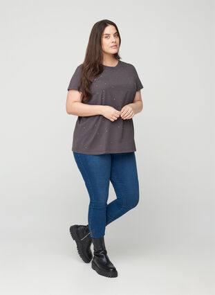 T-shirt en coton à manches courtes avec pierres décoratives , Black Acid, Model image number 2