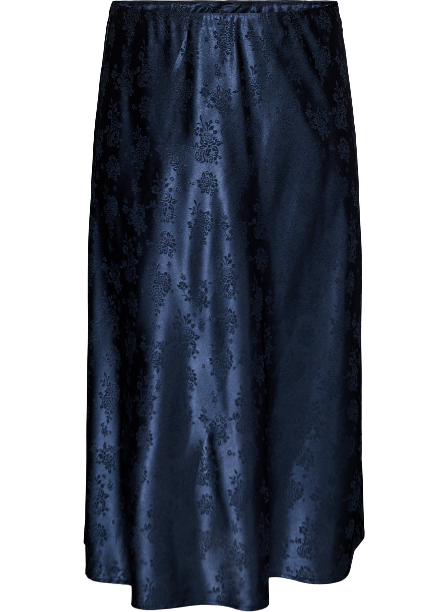 Jupe en satin avec un motif floral ton sur ton