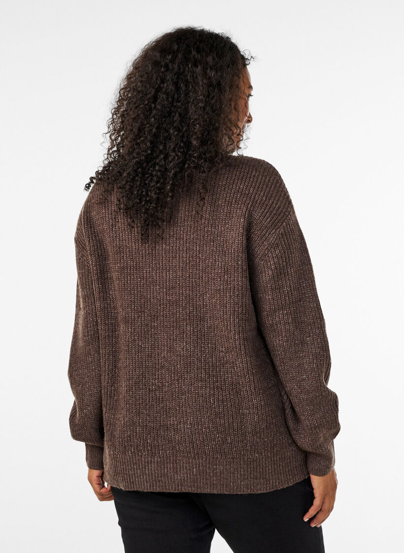 Pull en tricot avec col haut et fermeture &eacute;clair, Marron, Model image number 2