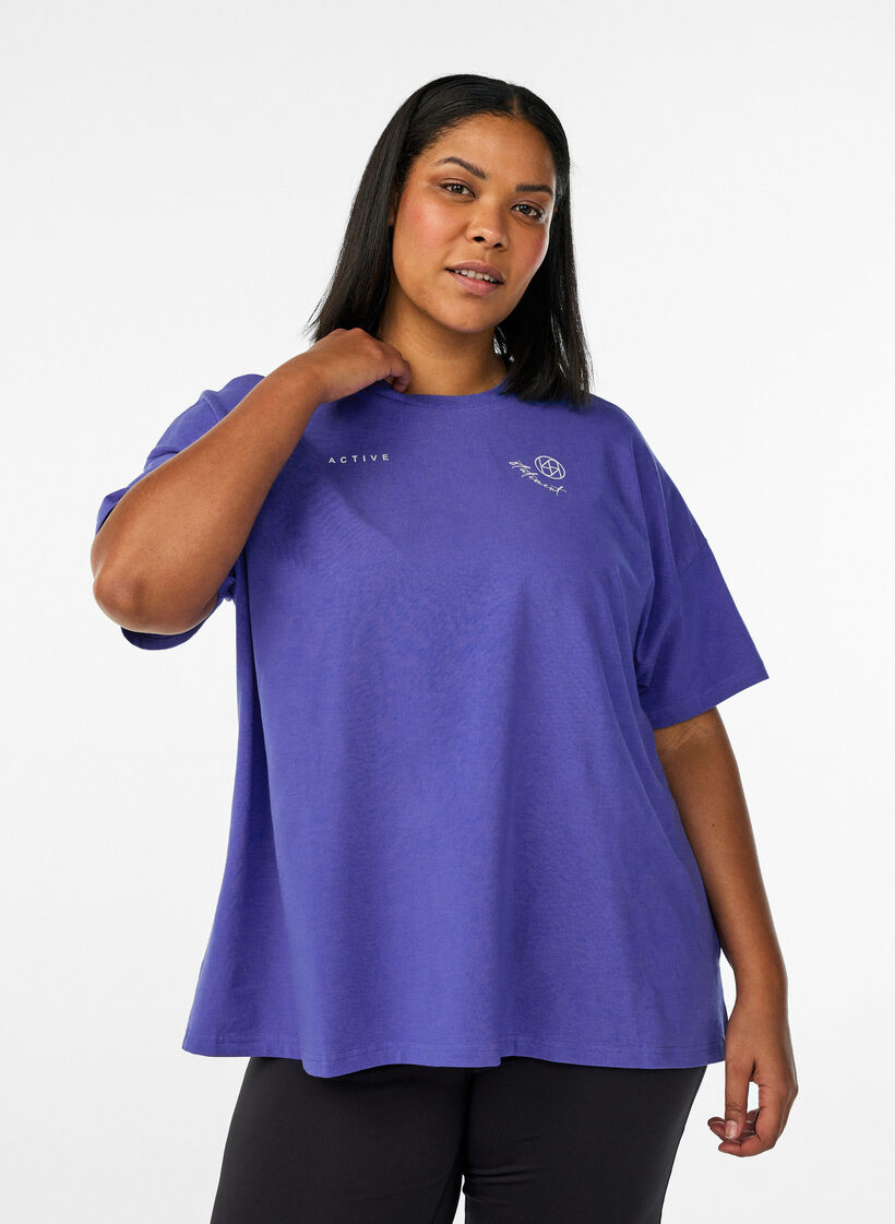 T-shirt en coton bio avec un petit motif sur le devant, Bleu, Model image number 0