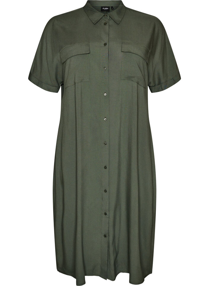 Robe chemise longue avec manches courtes, Vert, Packshot image number 0