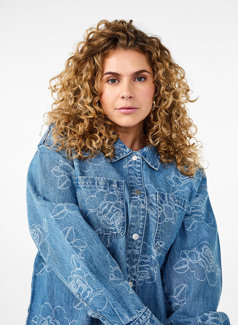 Veste en jean à fleurs, Light Blue Denim, Model image number 2