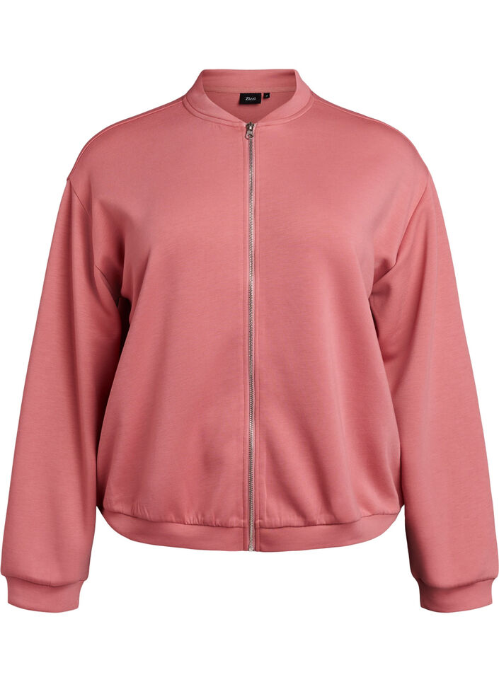 Cardigan bomber zipp&eacute;, Rose poudr&eacute;e, Packshot image number 0