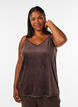Top en velours avec bordure en dentelle, Marron, Model image number 0