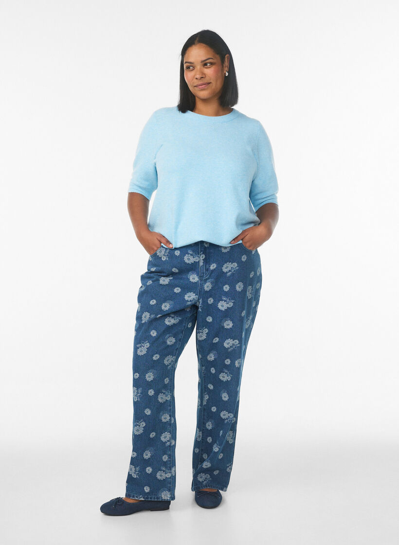 Blouse en maille avec manches courtes, Bleu Clair, Model image number 1