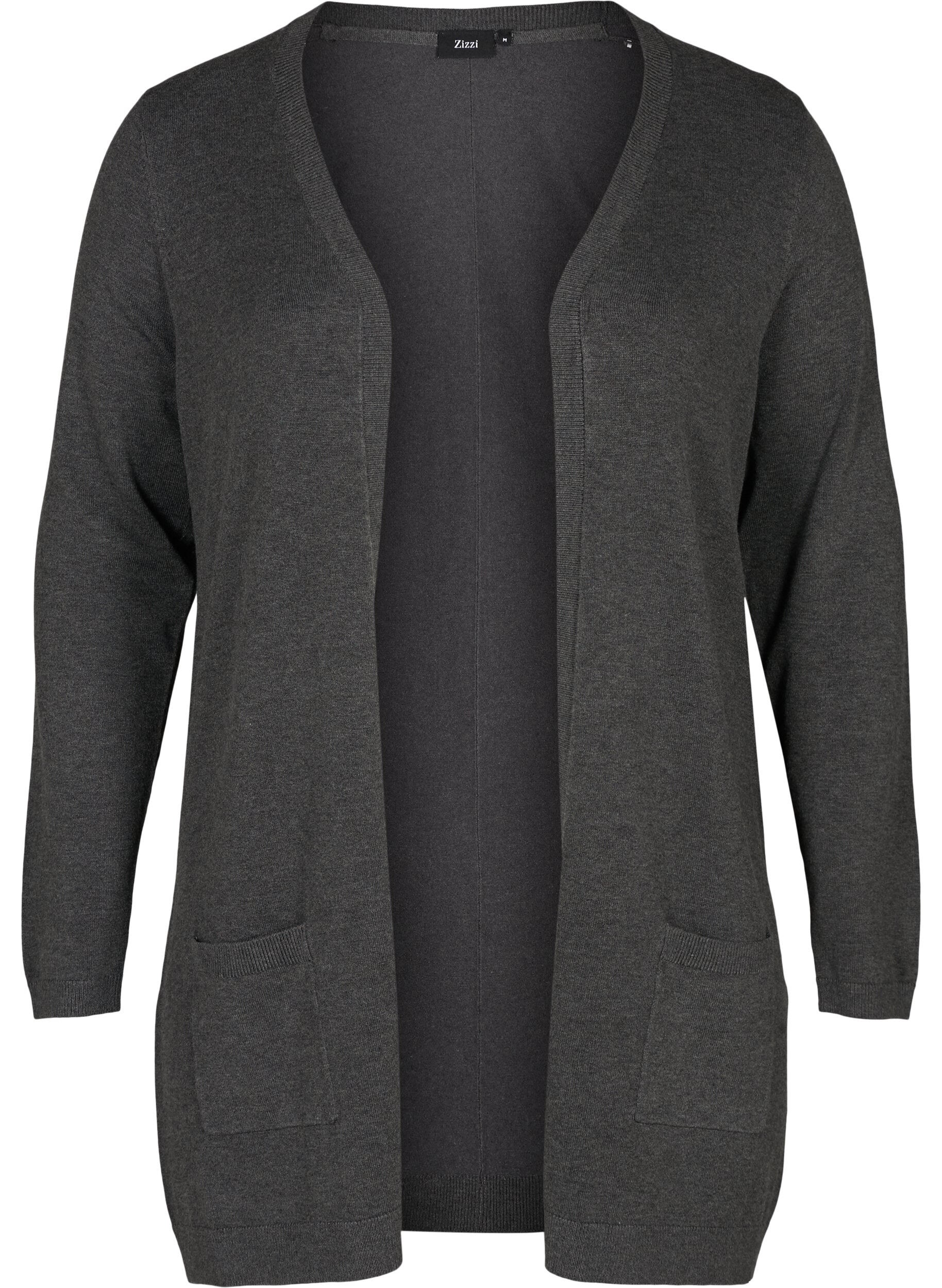 Zizzi Long cardigan tricot&eacute; dans un m&eacute;lange de viscose, Gris anthracite, Packshot image number 0