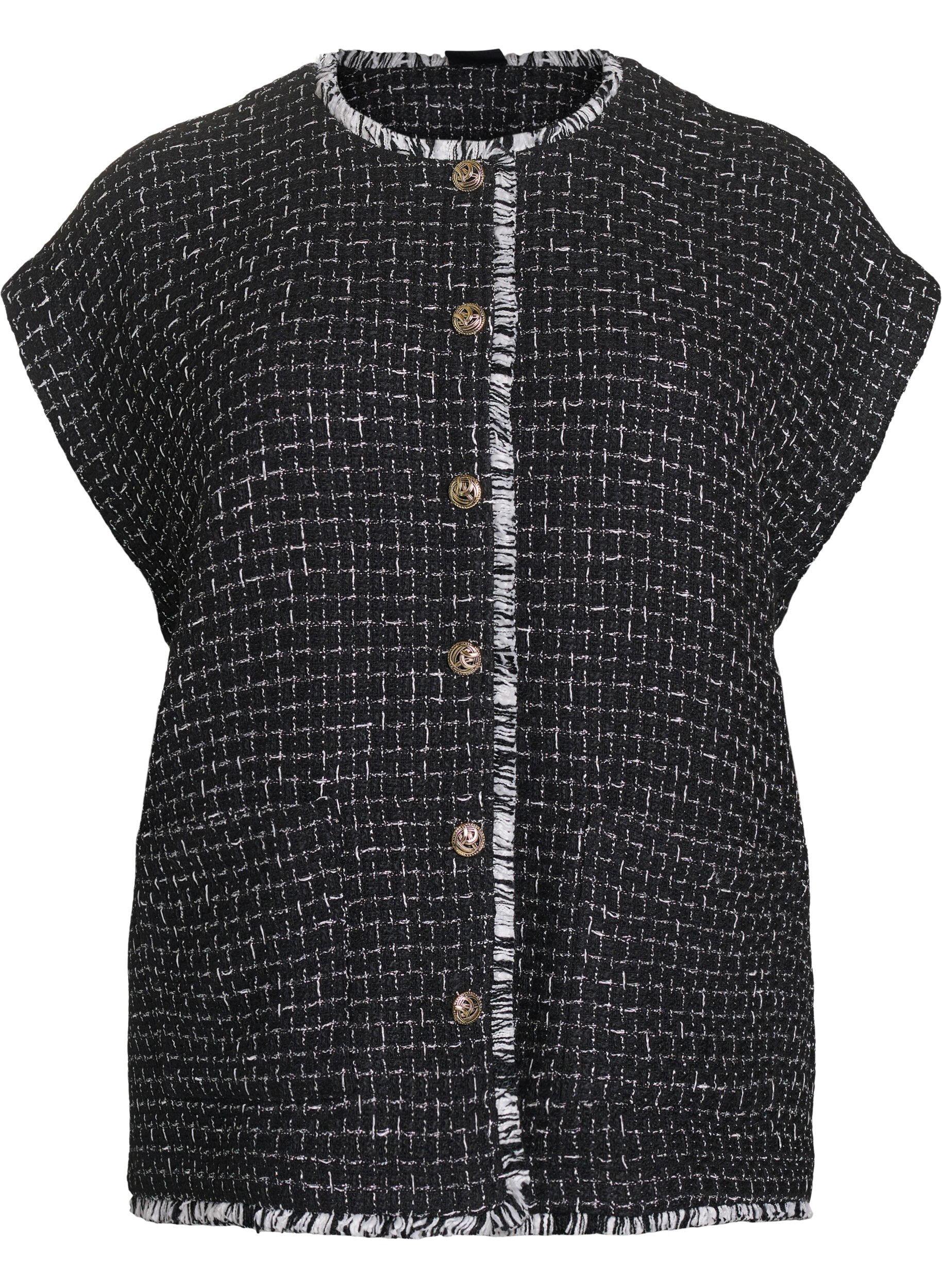ZizziGilet &agrave; carreaux avec boutons d&eacute;coratifs, Noir, Packshot image number 0