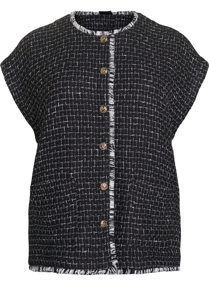 Gilet &agrave; carreaux avec boutons d&eacute;coratifs, Noir, Packshot image number 0