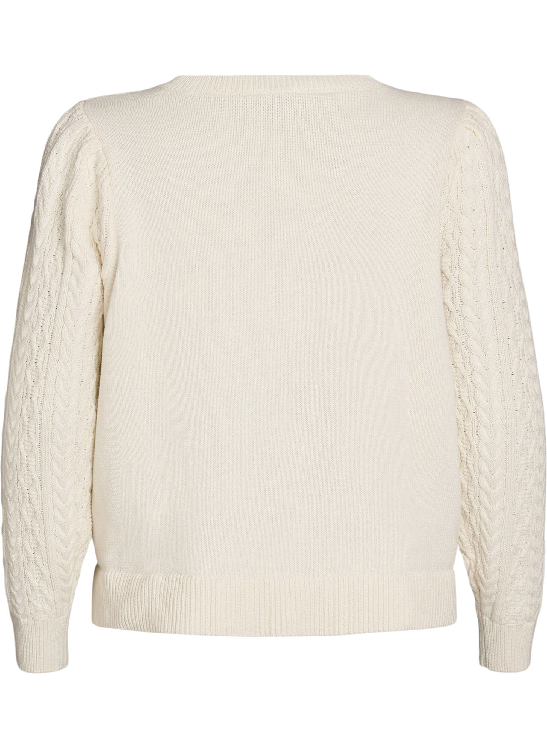 Zizzi Blouse en maille avec motif torsad&eacute; et fleurs brod&eacute;es, Blanc, Packshot image number 1