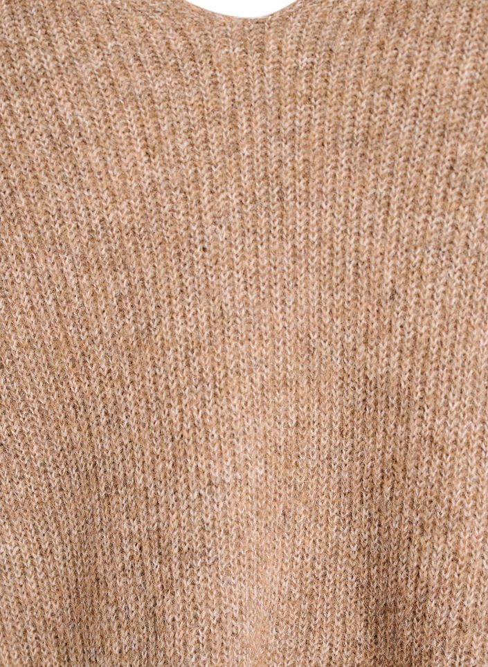 Blouse en maille &agrave; col V et manches raglan, Camel, Packshot image number 2