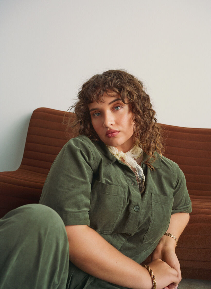 Combinaison en velours c&ocirc;tel&eacute; &agrave; jambes droites, Vert, Image image number 0