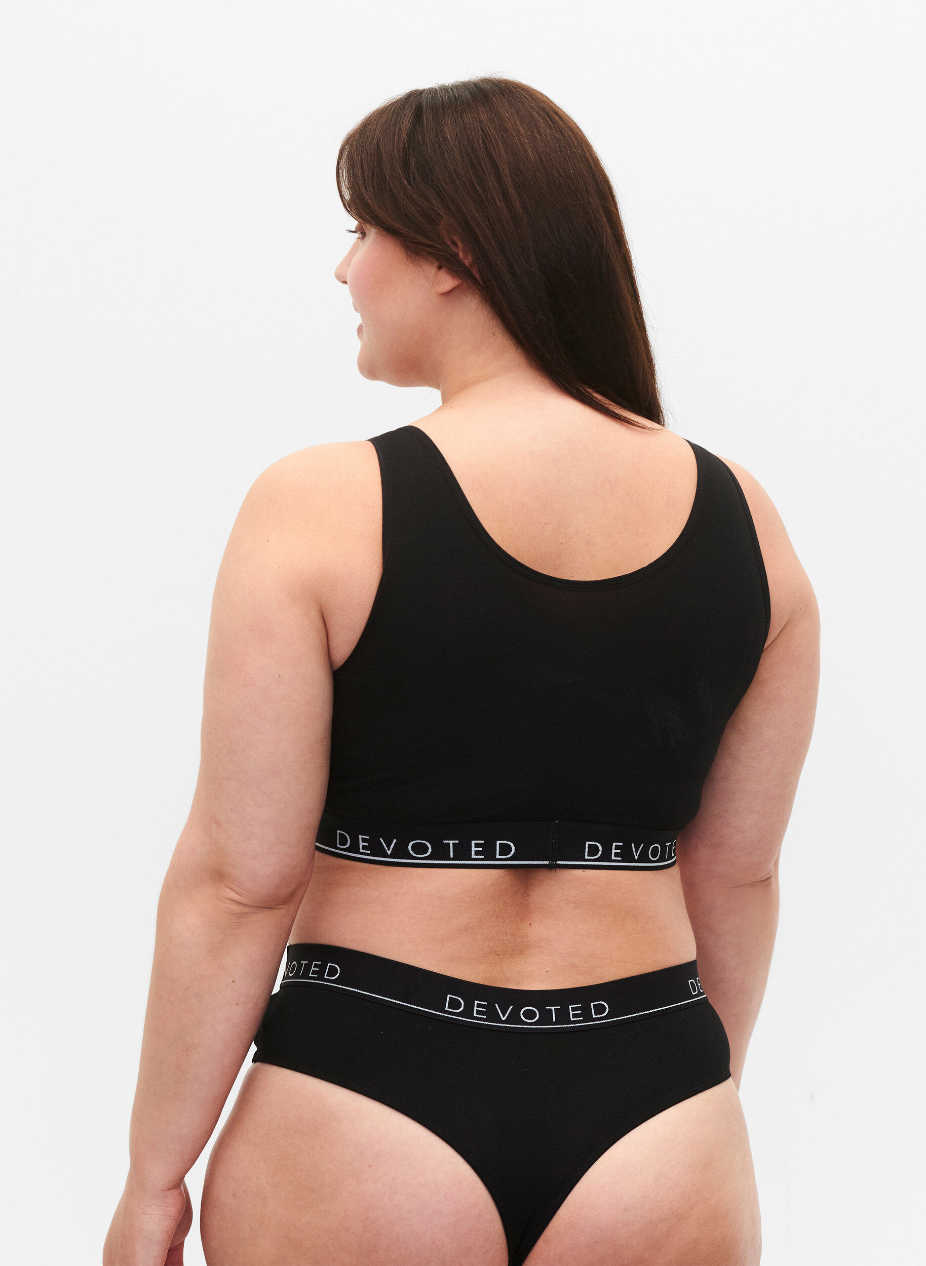 ZizziSoutien-gorge en coton &agrave; encolure en V et imprim&eacute; de texte, Noir, Model image number 2