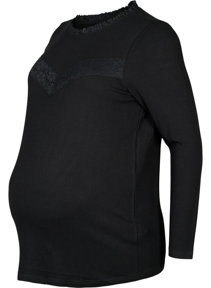 Blouse de grossesse avec dentelle et manches longues, Noir, Packshot image number 0