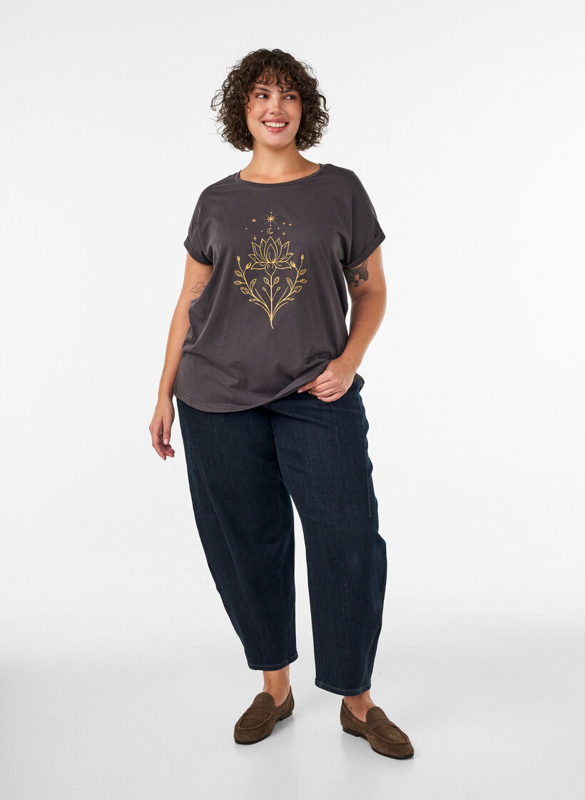 T-shirt avec imprim&eacute; d&eacute;coratif sur le devant, Gris anthracite, Model image number 1