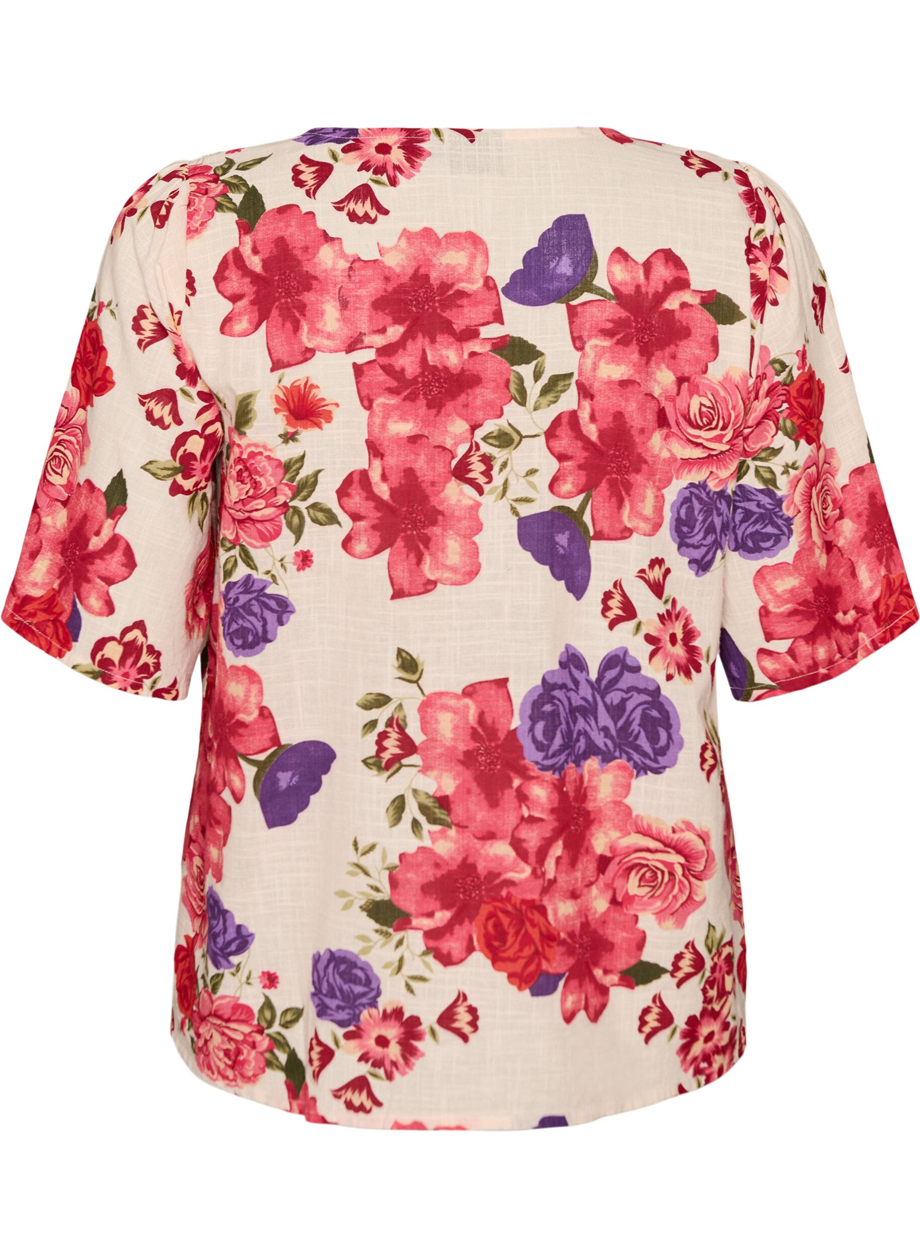 ZizziChemise en coton &agrave; manches courtes avec col V, Rouge, Packshot image number 1