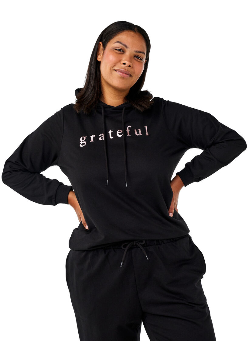Sweat &agrave; capuche avec imprim&eacute;, Noir, Model image number 0