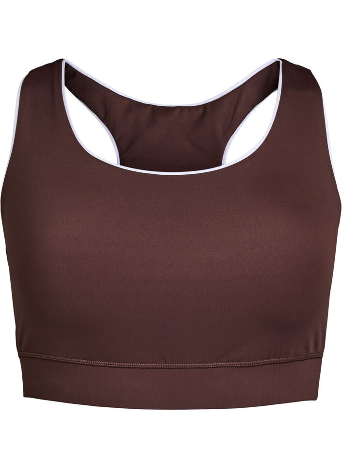 Brassière de sport à dos nageur avec finitions contrastantes, Marron, Packshot image number 0