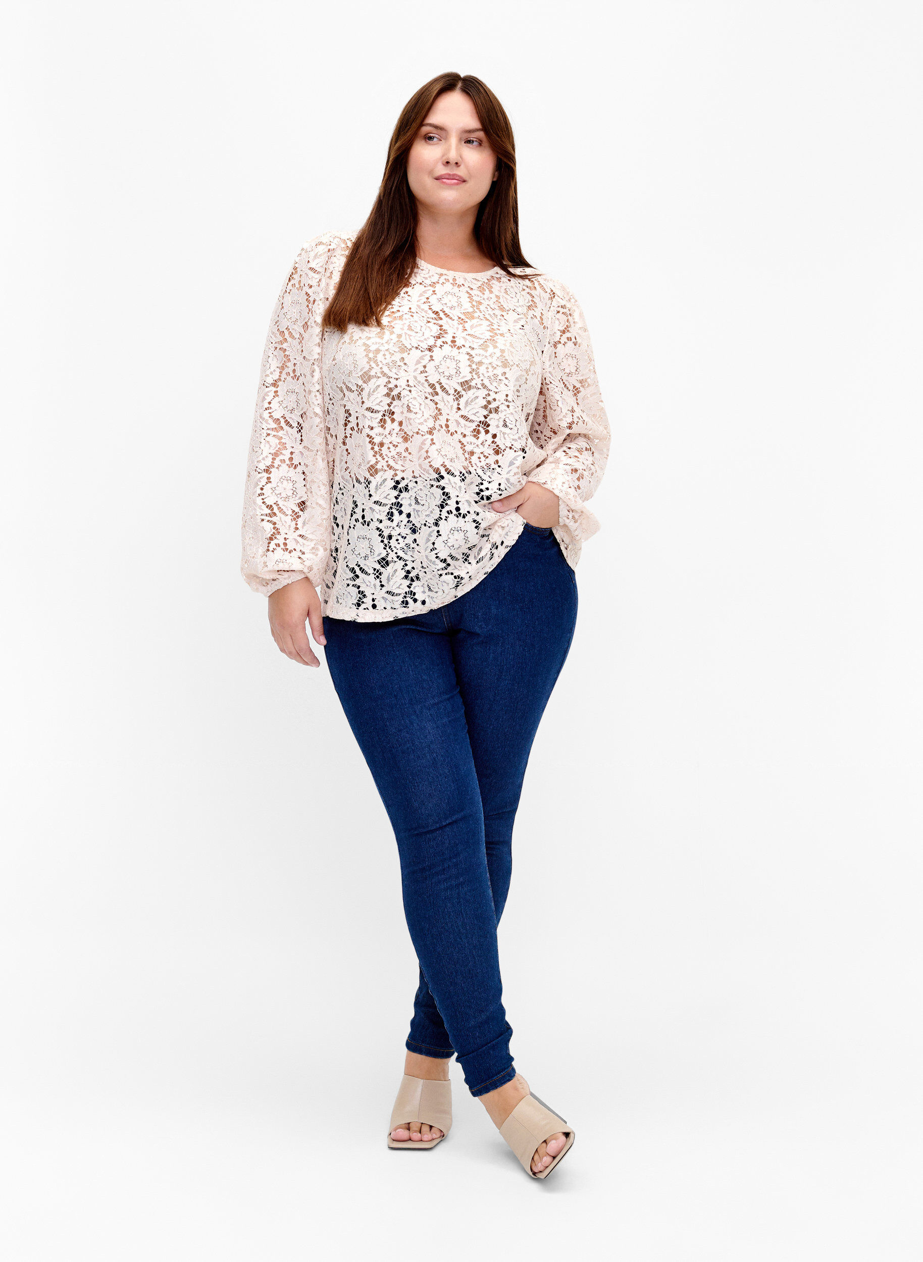 Zizzi FLASH &ndash; Blouse en dentelle &agrave; manches longues, Birch, Model image number 2