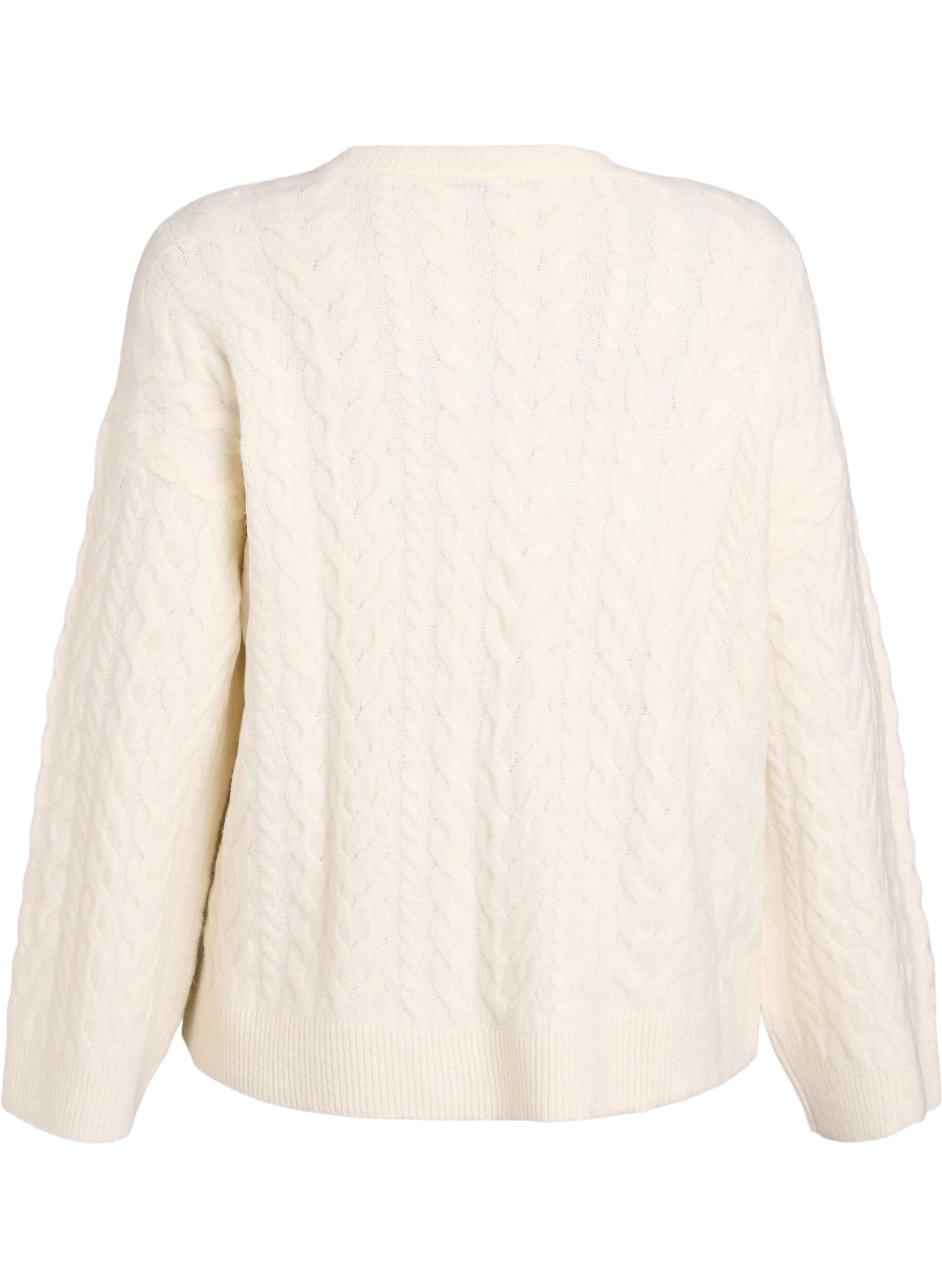Zizzi Blouse en maille &agrave; torsades et d&eacute;tails contrastants, Beige, Packshot image number 1