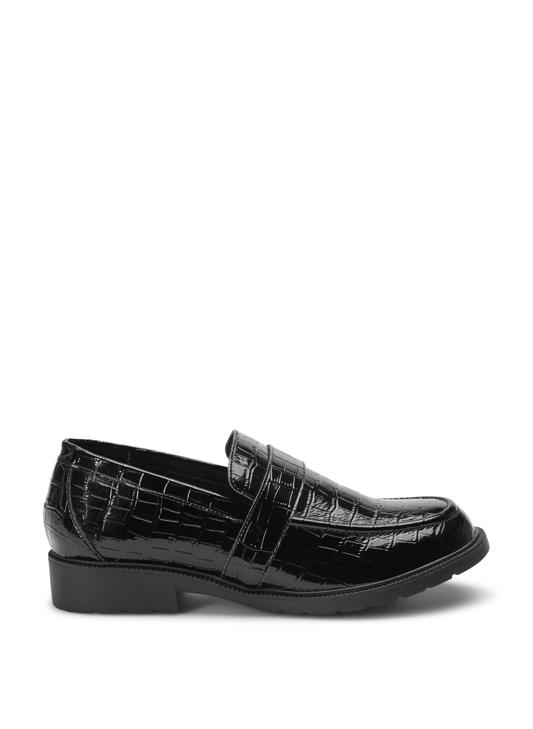 Zizzi Mocassins croco larges en cuir, Black, Packshot image number 0