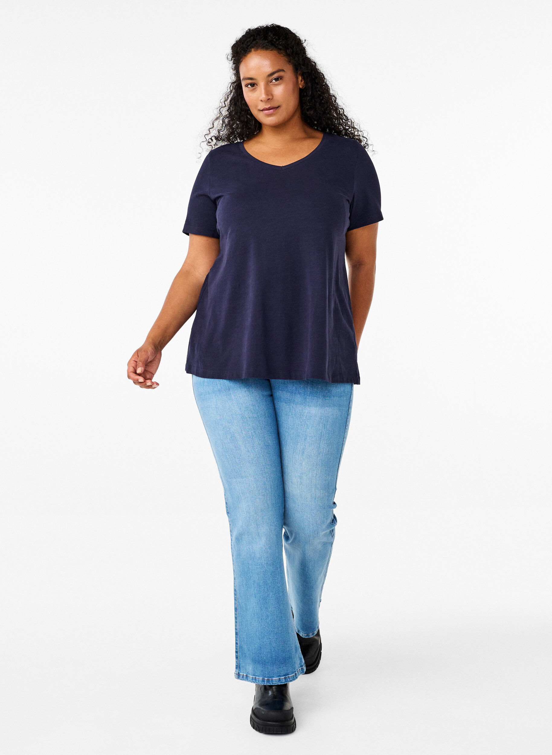 ZizziT-shirt en coton uni basique, Bleu, Model image number 1