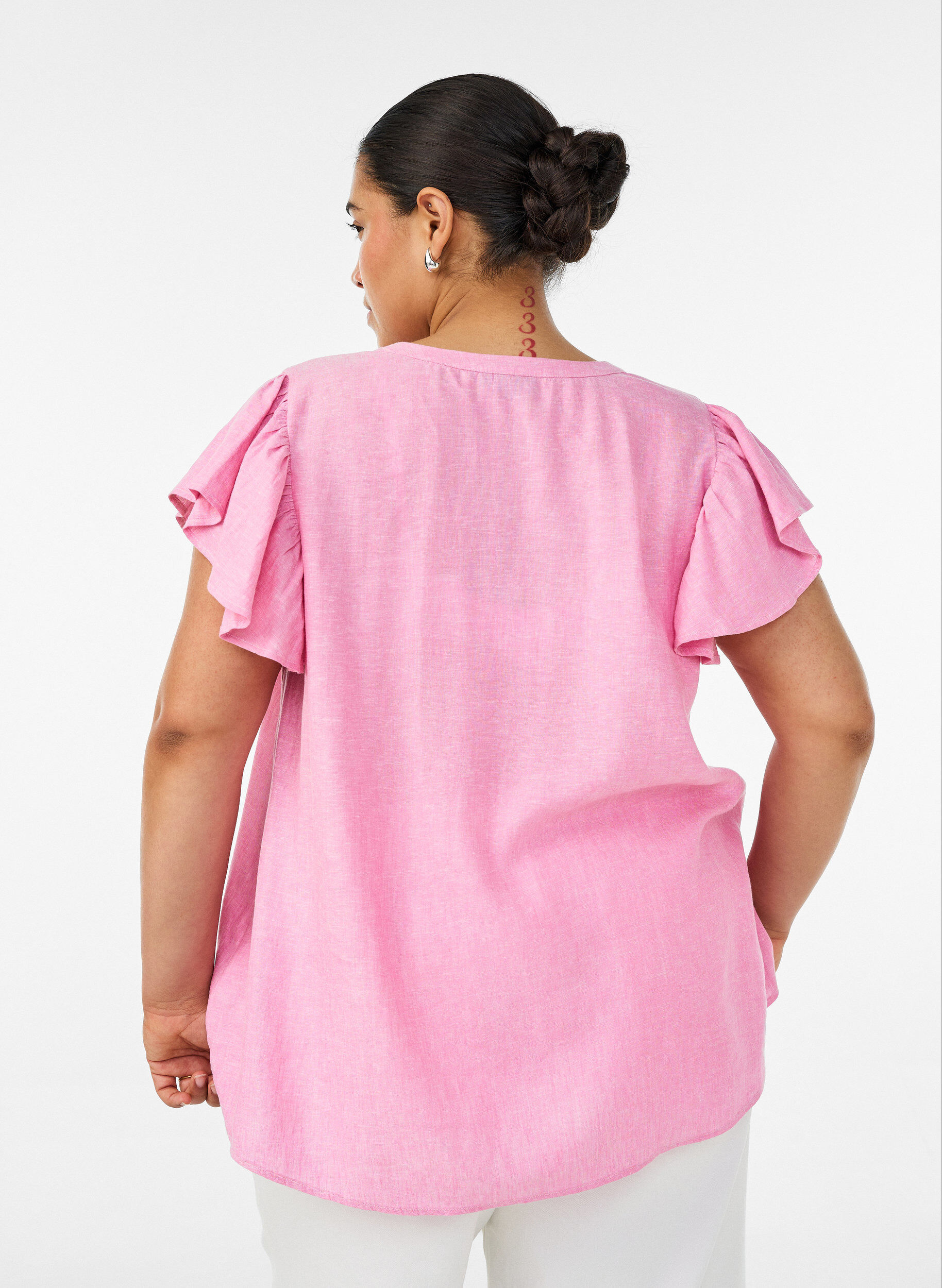ZizziBlouse en viscose et lin avec manches &agrave; volants, Rose, Model image number 2