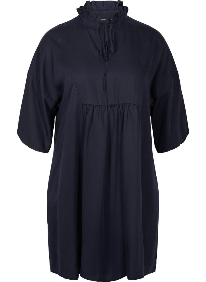 Robe à manches 3/4 en lyocell (TENCEL™), Black, Packshot image number 0