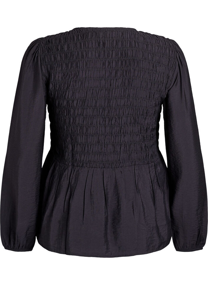 Blouse avec smocks et manches longues, Noir, Packshot image number 1