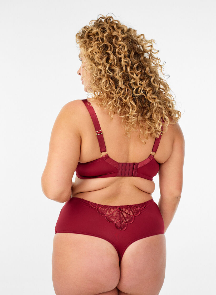 String hipster en microfibre avec d&eacute;tails en dentelle, Bordeaux fonc&eacute;, Model image number 1
