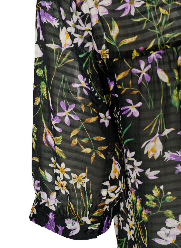 Blouse &agrave; imprim&eacute; floral et col V, Noir, Packshot image number 3