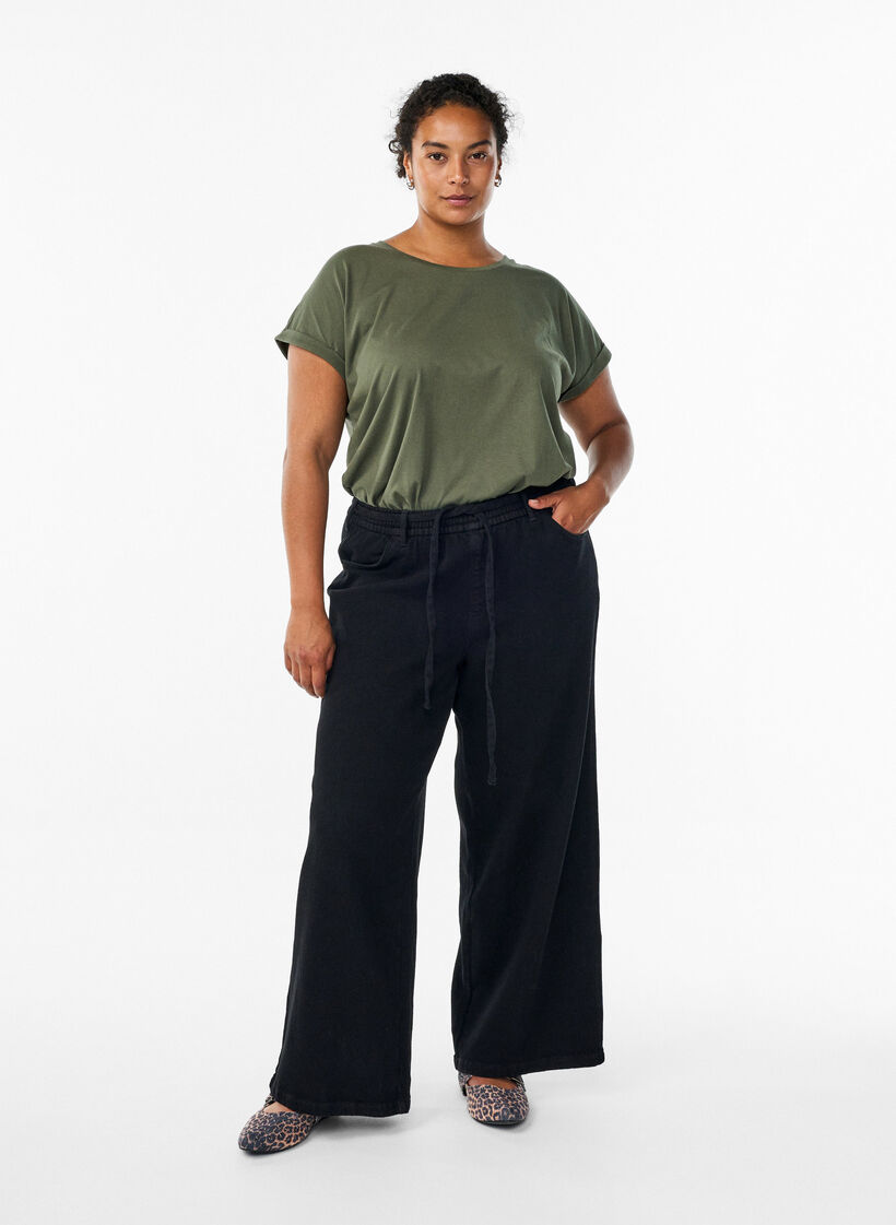 T-shirt &agrave; manches courtes en m&eacute;lange de coton, Vert, Model image number 1