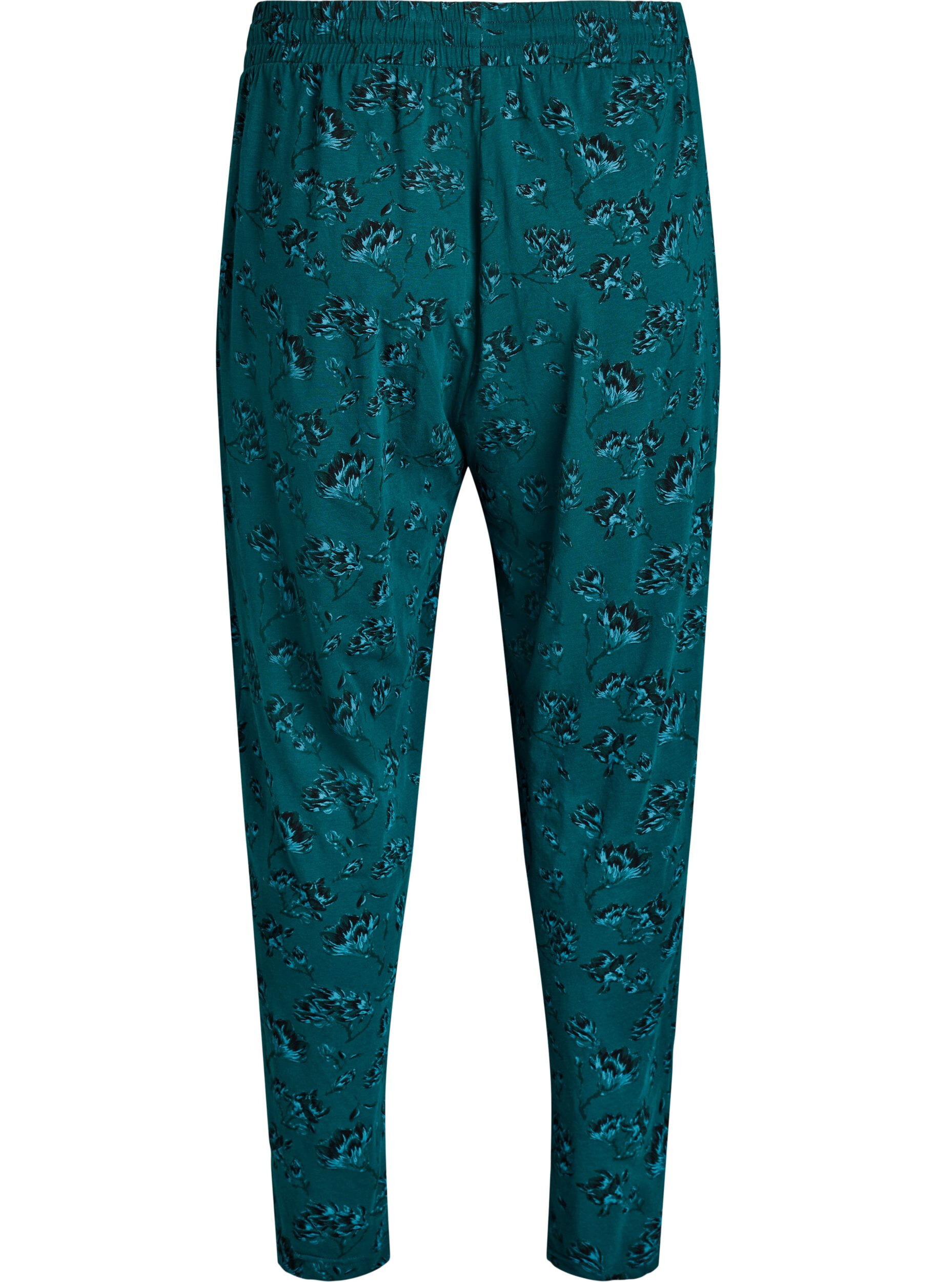 Zizzi Pantalon de pyjama en coton avec imprim&eacute;, Turquoise, Packshot image number 1