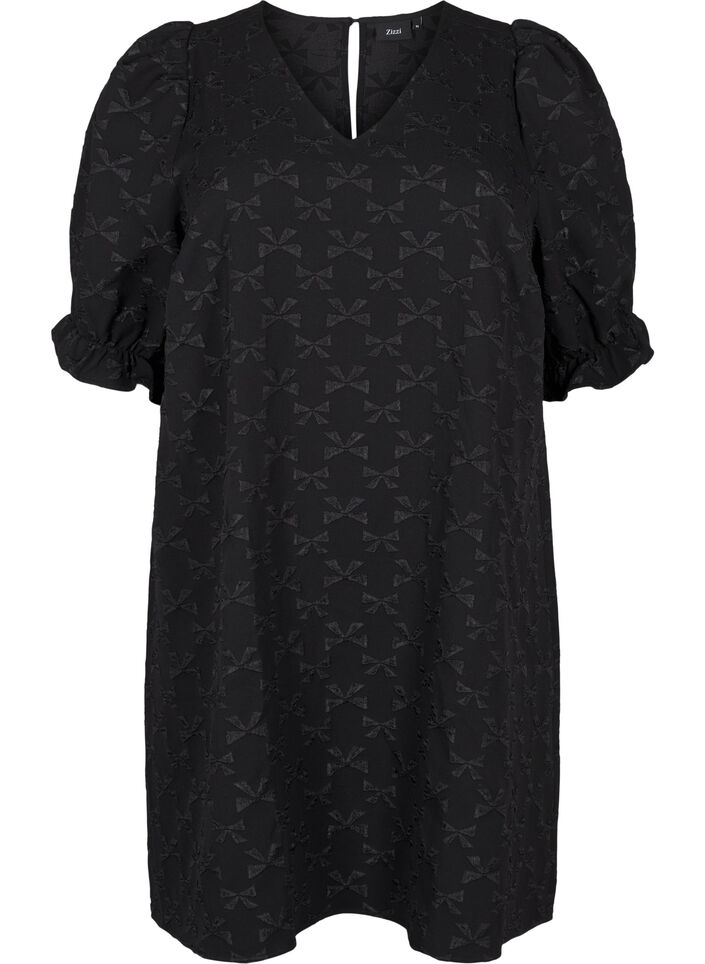 Robe jacquard courte avec des nœuds, Black W. Bow, Packshot image number 0