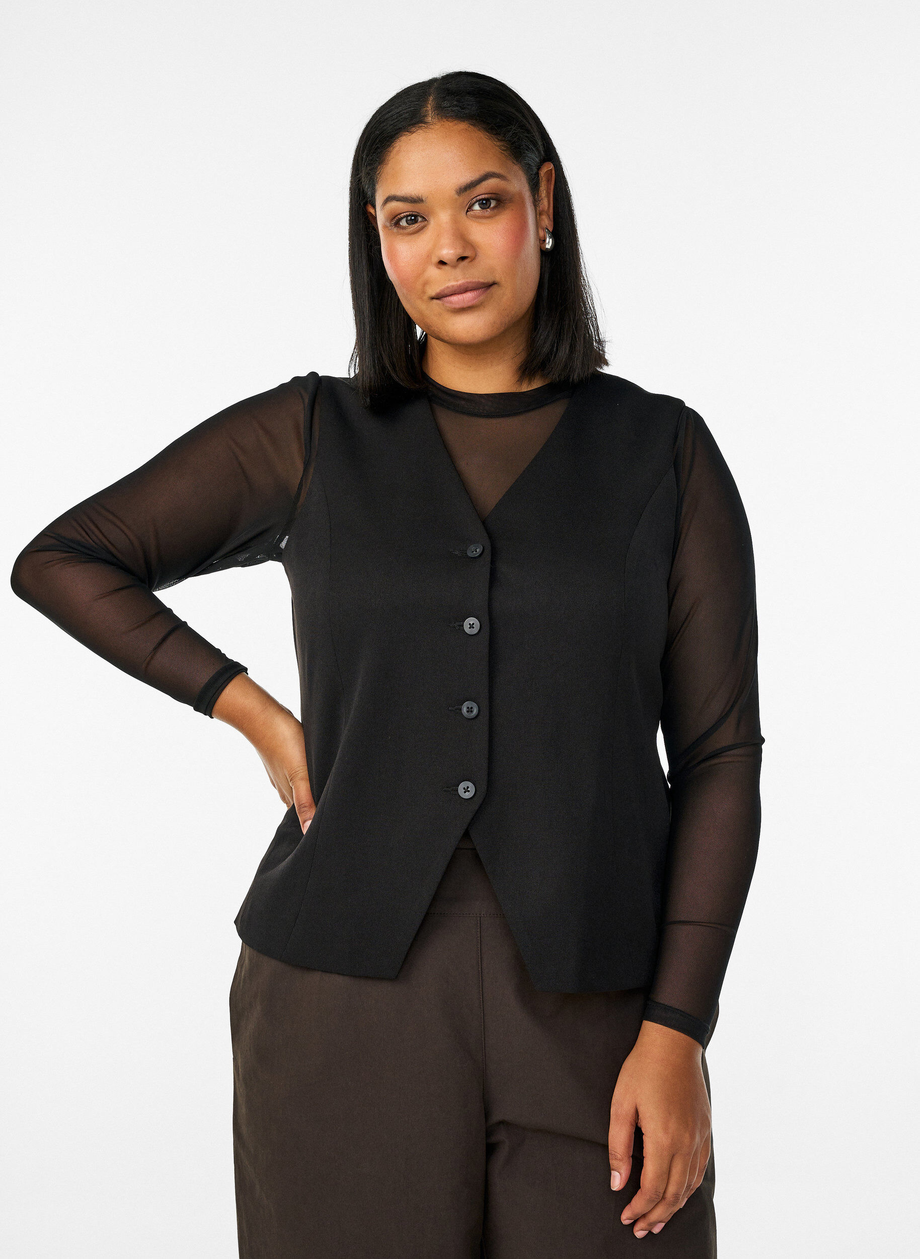 Gilet avec fermeture &agrave; boutons, Noir, Model