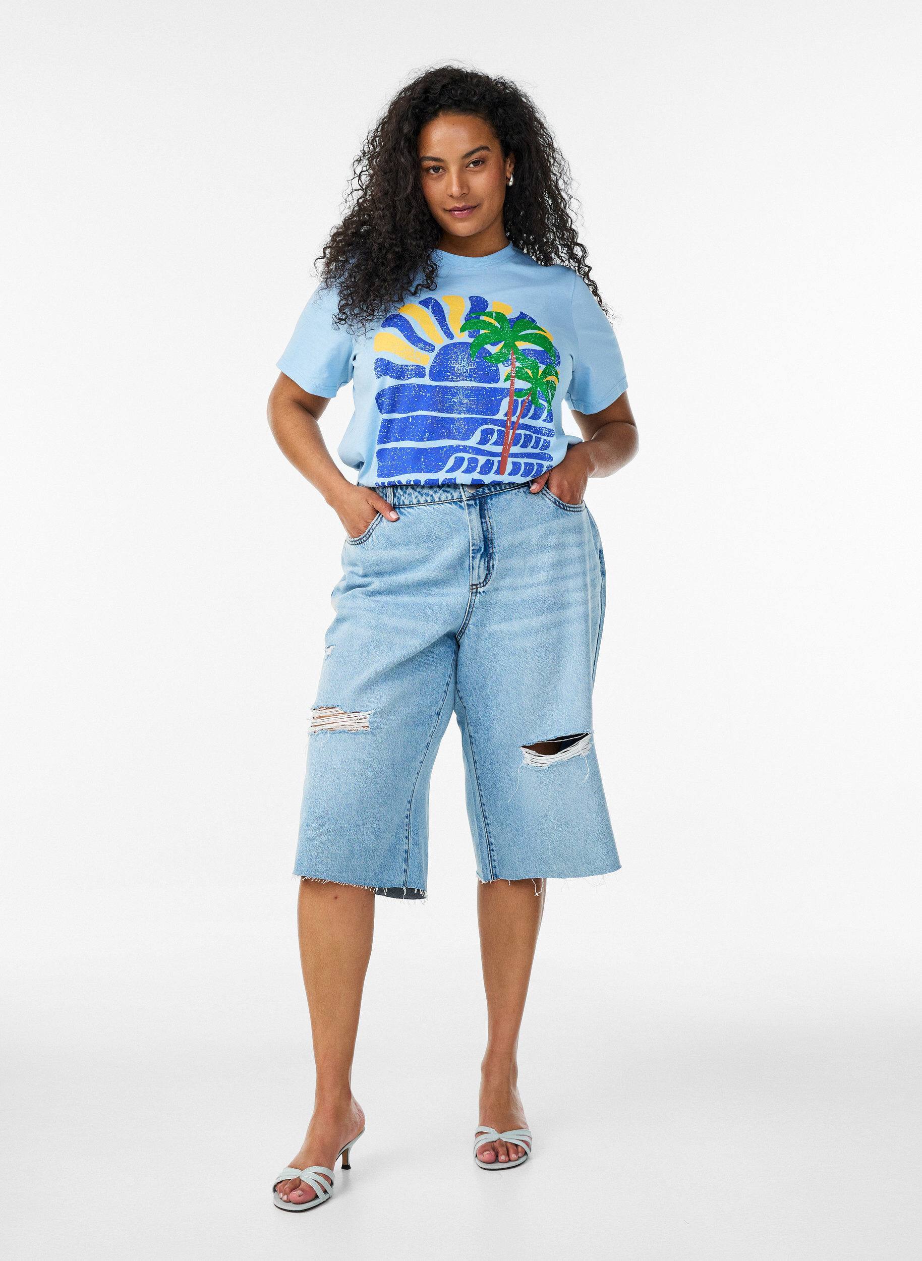 ZizziT-shirt en coton avec imprim&eacute;, Bleu, Model image number 1