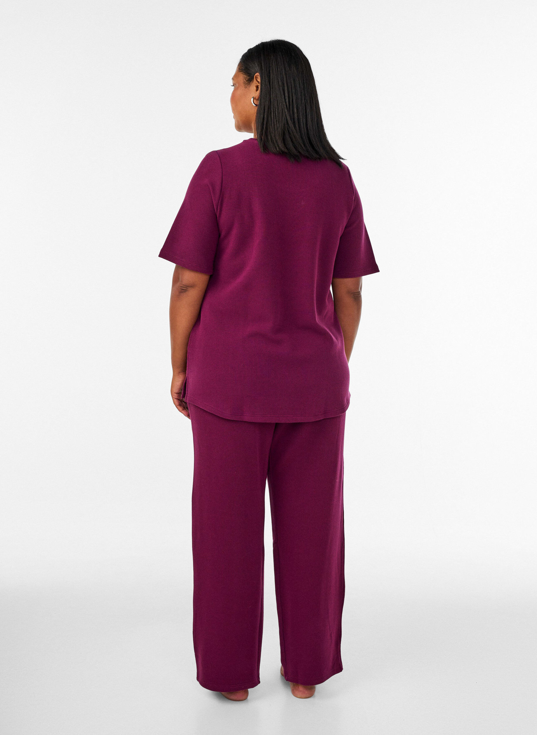 ZizziPantalon ample textur&eacute; &agrave; taille haute, Bordeaux, Model image number 1