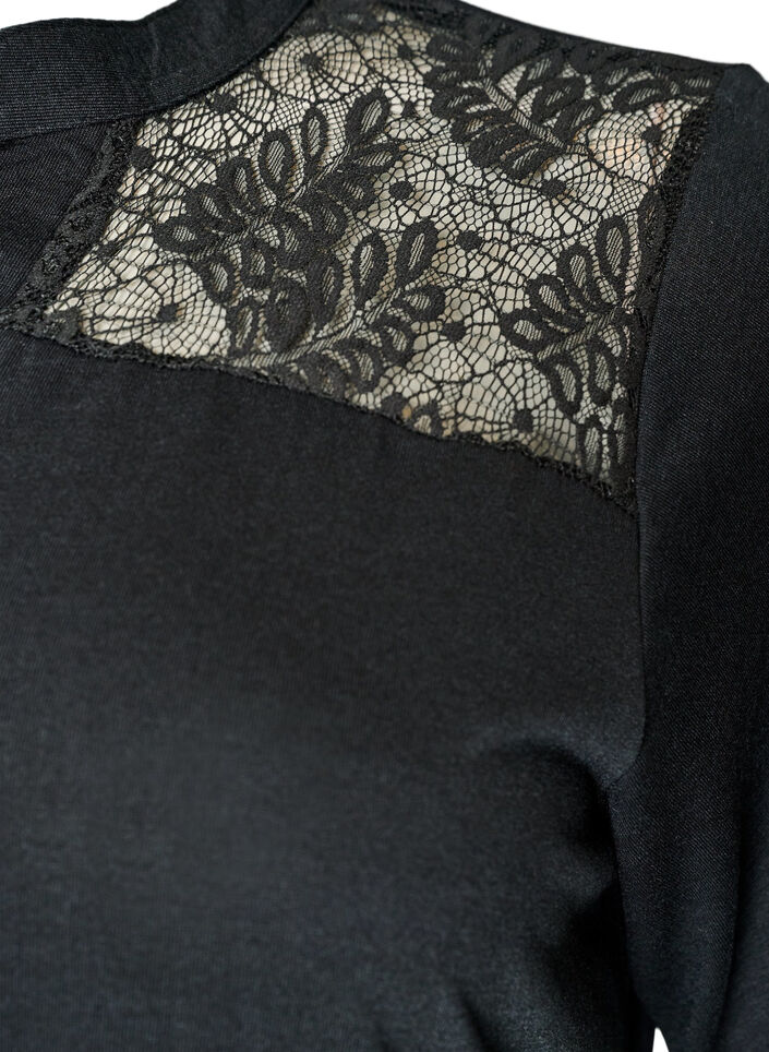 Robe en jersey avec d&eacute;tails en dentelle et jupe superpos&eacute;e, Noir, Packshot image number 3