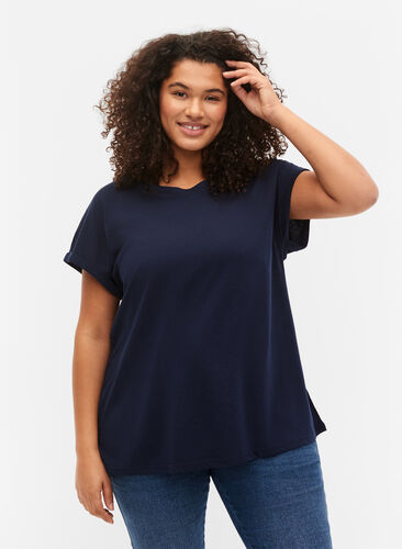 T-shirt à manches courtes en mélange de coton, Navy Blazer, Model image number 0