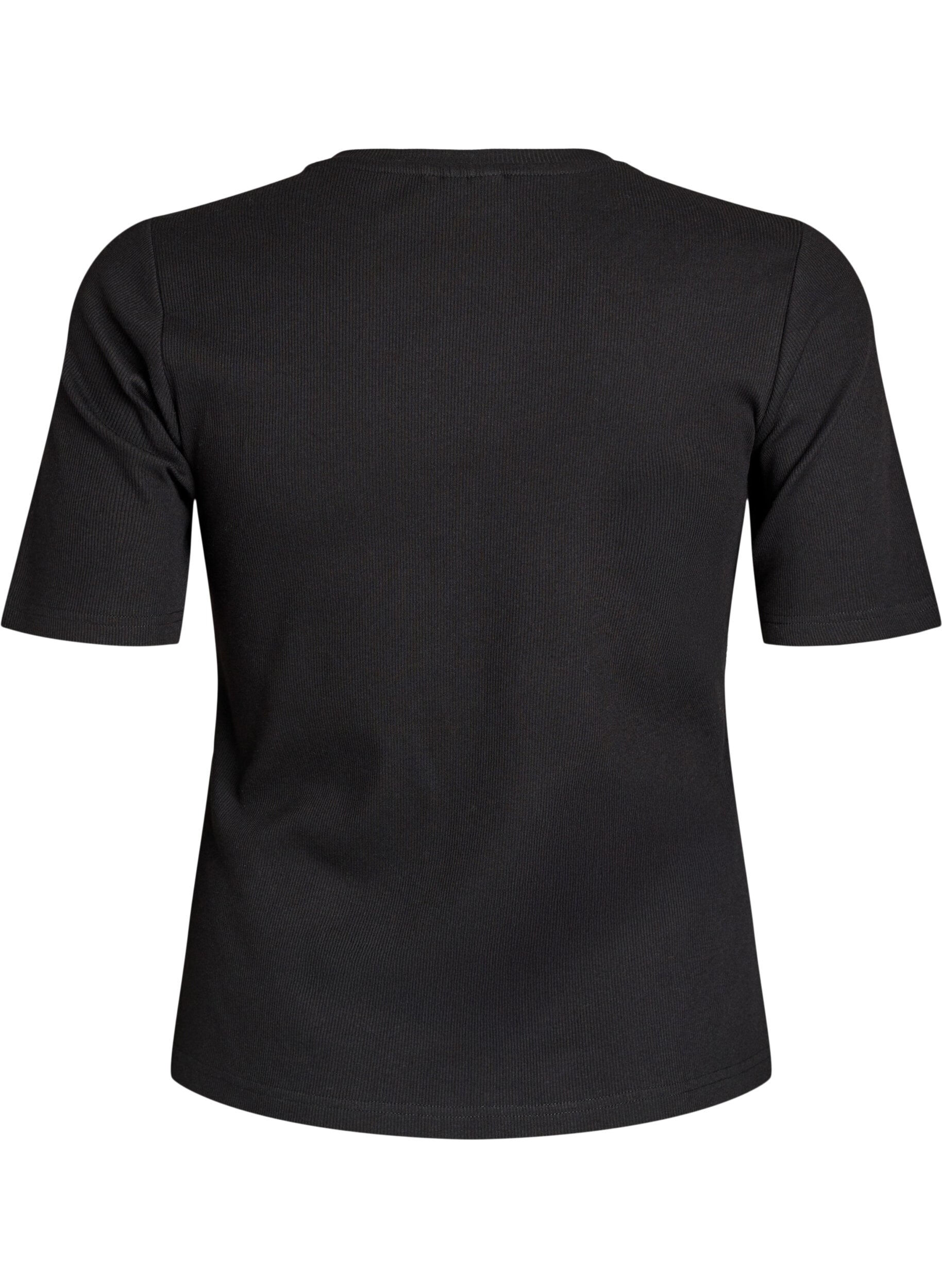 Zizzi T-shirt basic c&ocirc;tel&eacute; avec col rond, Noir, Packshot image number 1