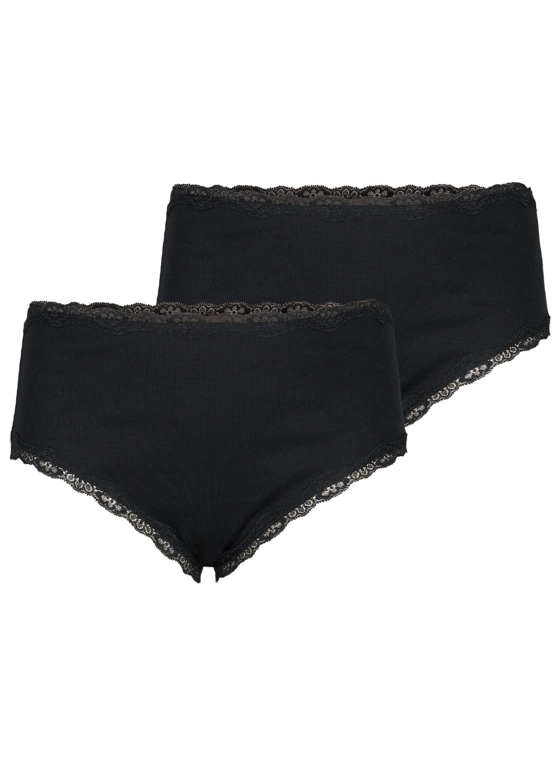 Zizzi Lot de 2 culottes avec bordure en dentelle, Black/Black, Packshot image number 0