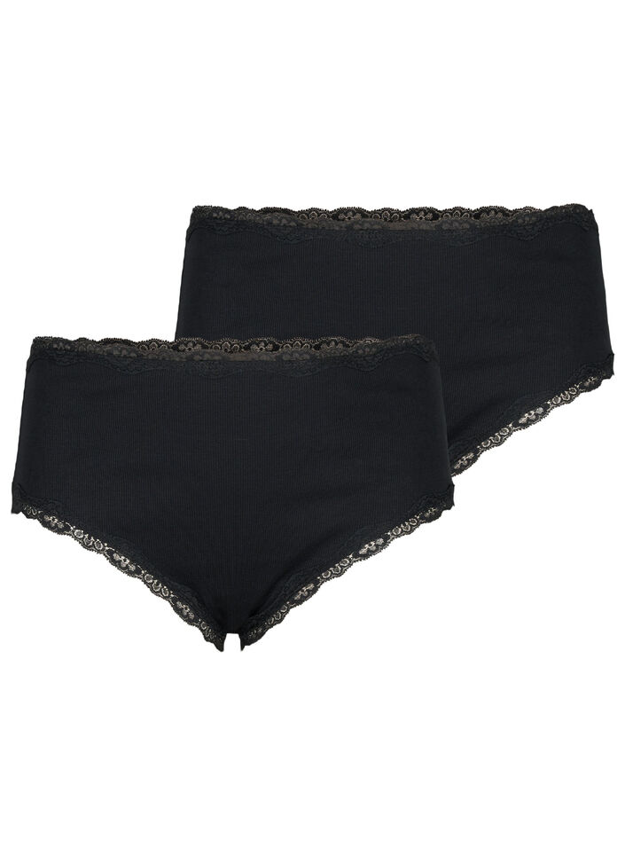 Lot de 2 culottes avec bordure en dentelle, Black/Black, Packshot image number 0