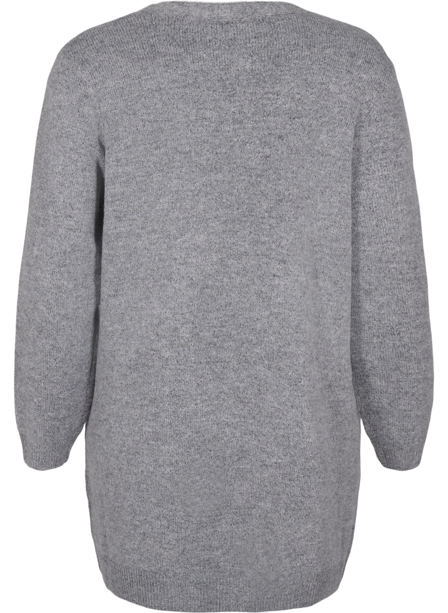 Zizzi Long cardigan tricot&eacute; avec poches, Gris, Packshot image number 1